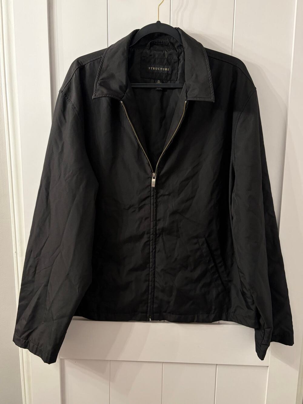 Structure Vintage Jacket Mens XL Full Zip Up Classic Casual Black EUC VTG
